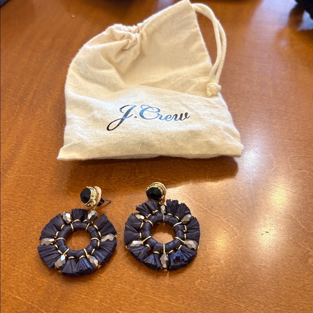 J. Crew Dark Blue and Gold Hoop Earrings